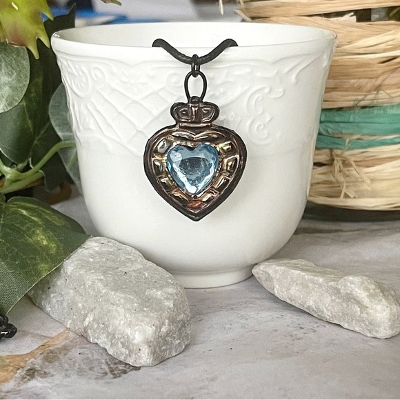 5 For $25💫Blue 3-D Jeweled Heart Pendant Necklace - Picture 5 of 7